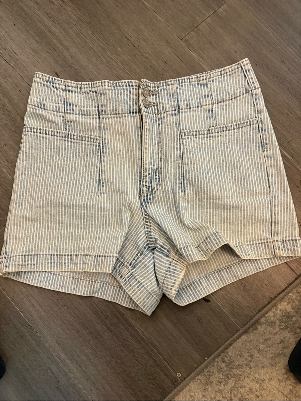 Maurices Striped High-Rise Jean Shorts in Light Blue and White